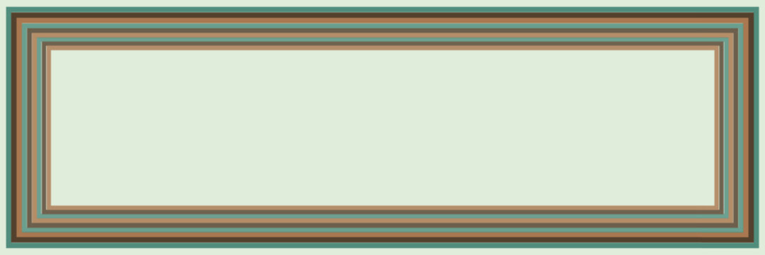 Visual effect created by jade green, brown, tan and off-white rectangles getting progressively smaller