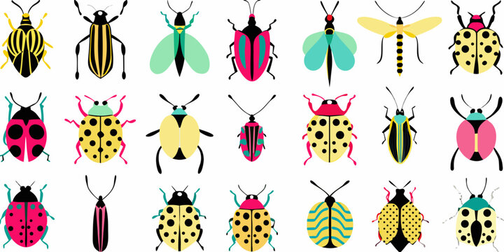 collection of stylized insect illustrations on a white background