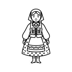 Fototapeta premium Traditional Folk Costume Woman Outline Illustration
