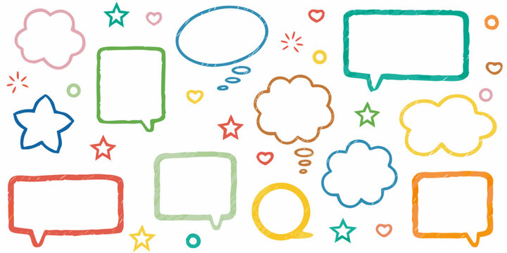 colorful speech bubbles and shapes hand drawn style illustration