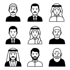 Fototapeta premium Diverse Male Avatars: Middle Eastern & Western Businessmen Icons