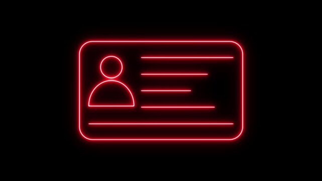 Neon Id card animation. Glowing Profile verify icon motion graphics. Animated personal information icon. NID card verify. Driver's license verified 4k video.