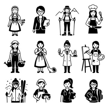 Diverse Professions Women Icons: Vector Set