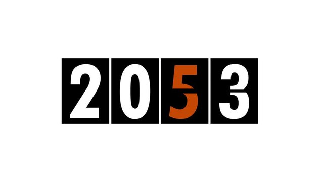 New Year 2053 start concept. Calendar pages turn in the wind and the new year icon animation.