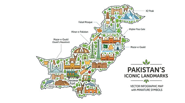 Pakistan political map detailed regional geography illustration