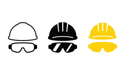 Fototapeta premium Safety Helmet Icon Set Hard Hat Goggles Vector Pack Clean Minimal Construction PPE UI Design