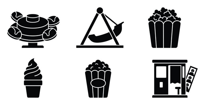 Fun amusement park rides and sweet snack icons for carnival themed event promotions.