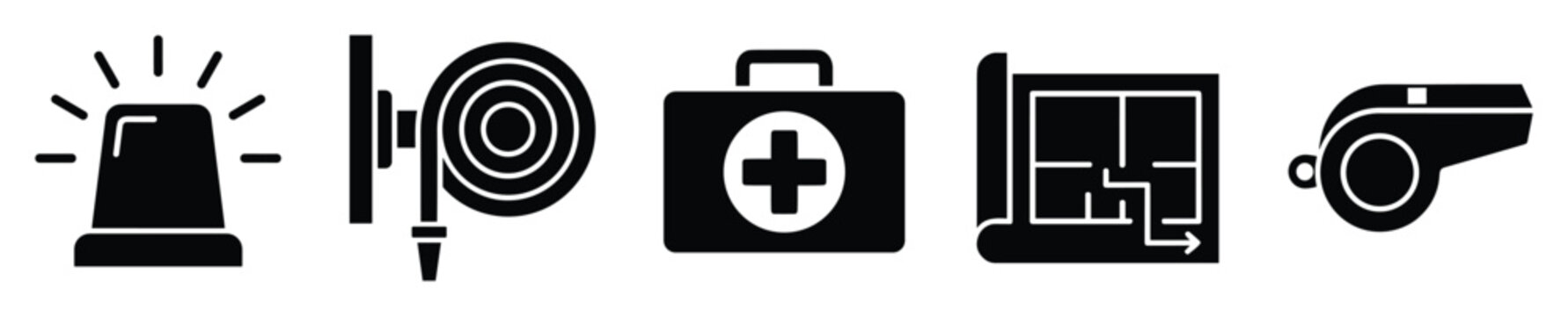 Essential safety and emergency icons for preparedness and immediate response situations