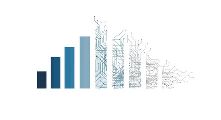Fototapeta premium Digital Transformation Bar Chart - Data Growth to Circuit Board Transition