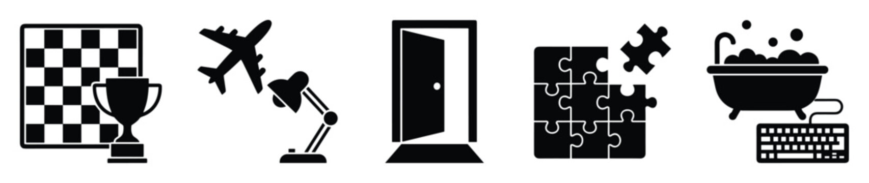 Diverse life and business concept icons depicting success, travel, opportunity, problemsolving, and worklife balance ideas