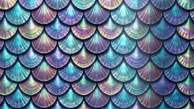 Iridescent Mermaid Scallop Scales with Shifting Studio Lighting and Shimmering Glow