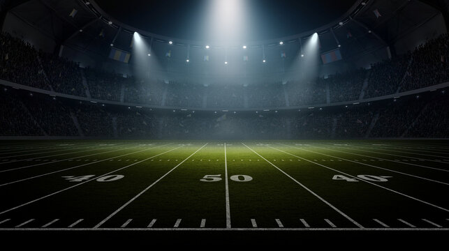 American Football Stadium with  Lights at Night. An imaginary American soccer stadium is modelled and rendered.