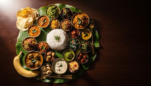 vibrant onam sadya feast traditional kerala vegetarian meal banana leaf celebration indian festival cuisine