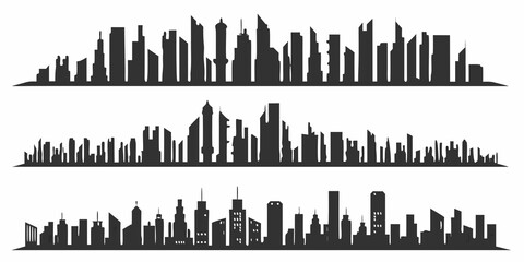 Obraz premium City skyline silhouettes in black a set of three urban landscape vector illustrations high quality