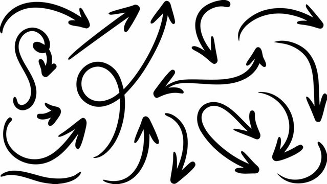 Hand drawn comic style arrow vector set black arrows on white background graphic design elements