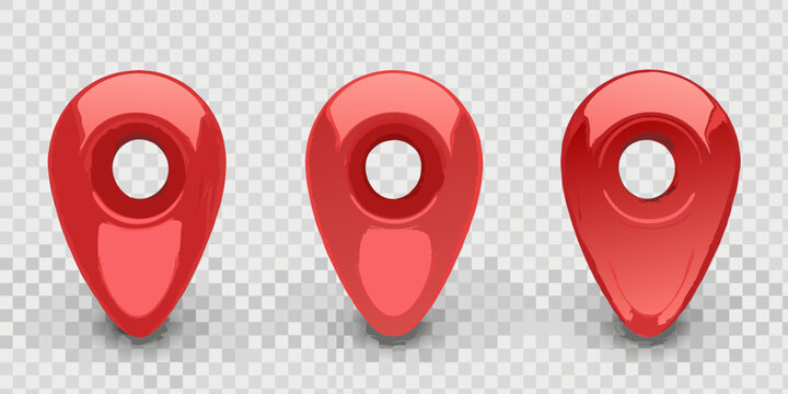 Three red 3d map markers isolated on transparent background location pin icons high quality professional