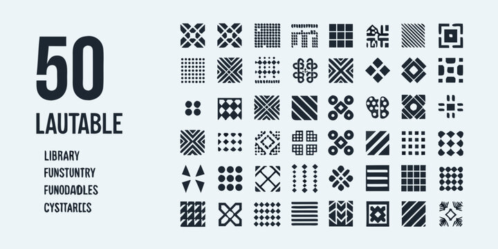 Geometric pattern grid of fifty abstract designs black on white background high quality professional detailed