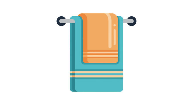 Clean Bathroom Towel Set Hanging on Rack, Flat Design