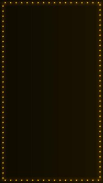 Golden marquee light frame glowing bulbs around a dark empty center luxury event style. titles, theater videos, celebration openers, award shows, premium invitations, festive motion loops.
