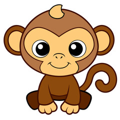 Obraz premium Cute Brown Monkey Vector Illustration for Kids App Sticker UI Design