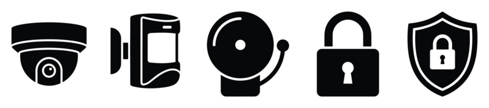 Modern security system equipment icons for home office business protection application