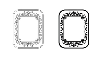 Ornate rectangular frame with floral flourishes and fleur de lis motifs in elegant vintage style for decorative borders and classic photo display as a professional vector graphic set © Serene
