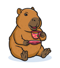 Fototapeta premium capybara is drinking tea while sitting