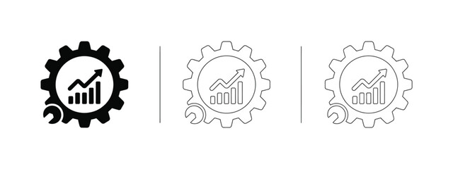 Fototapeta premium Business development vector illustration icons featuring gear, wrench, and rising chart on white background for growth and optimization.