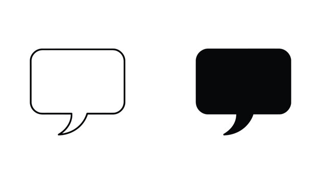 Speech bubble message notification icon set with rounded rectangle shape in outline and solid black vector style for social media and communication user interfaces