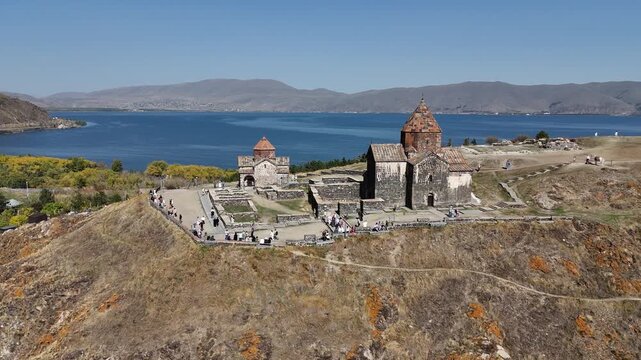 Stone Church of Sevanavank on Hill above Lake Sevan