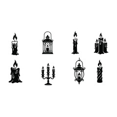Obraz premium Elegant Black Candle Silhouettes and Lantern Set