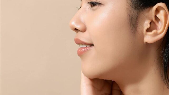 Cosmetics Skin Care Concept Video of Close-up Woman Perfect Face with Hydrated Skin