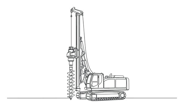Line drawing of a rotary drilling rig auger, ideal for construction and foundation projects