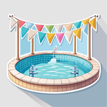 Cartoon Swimming Pool with Bunting Flags