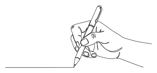 Obraz premium Hand writing with a pen in continuous line drawing style for business education creativity concepts