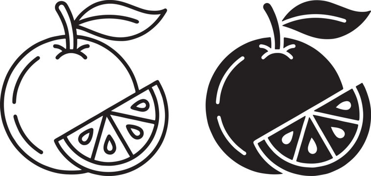 orange fruit icon outline and silhouette citrus slice vector illustration