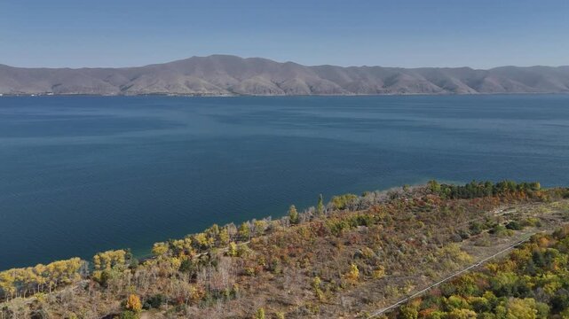 Drone Shot of Lake Sevan with Mountain Landscape