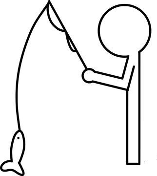 Stick Figure Fishing Man Doodle Simple Hand Drawn Line Art Illustration