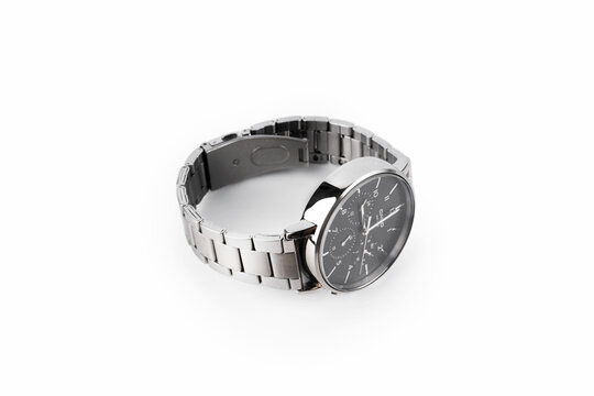 Luxury watch isolated on white background. With clipping path for artwork or design. Black. Fashion watch.