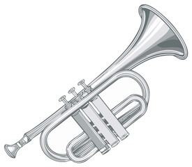 Obraz premium Silver Trumpet Illustration Isolated on White Background Musical Instrument Graphic