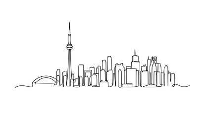 Fototapeta premium Toronto skyline continuous line drawing vector with CN Tower isolated on white background