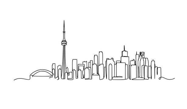 Toronto skyline continuous line drawing vector with CN Tower isolated on white background
