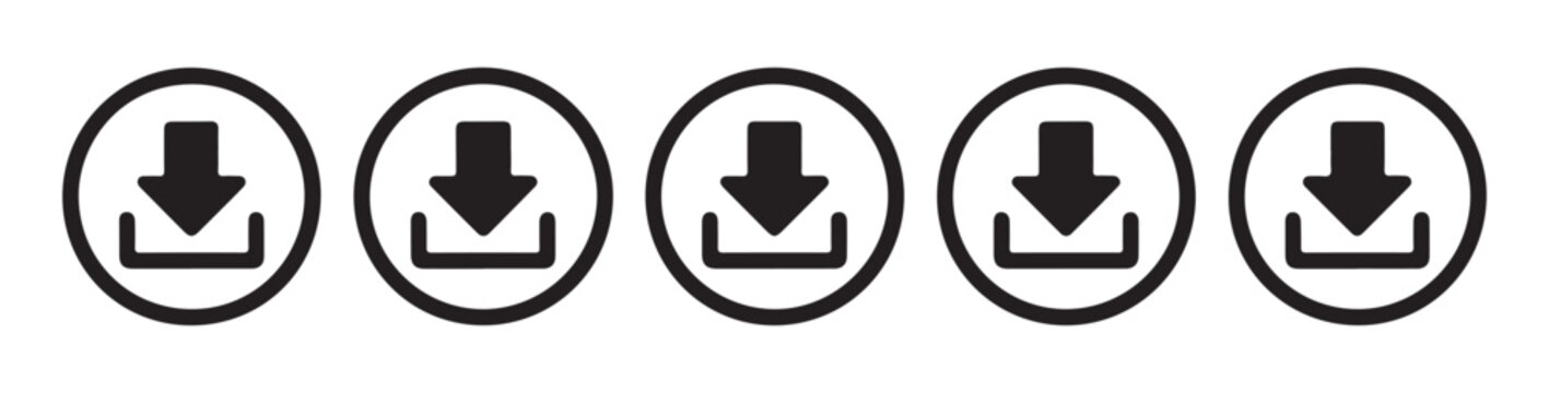 Set of black download icon in flat style isolated on transparent background for your web site.