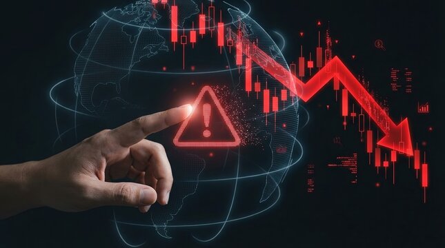 Stock market crash, Financial crisis, Economic recession, Bear market, Global finance, Business risk, Market failure representing global economic downturn and warning indicators.