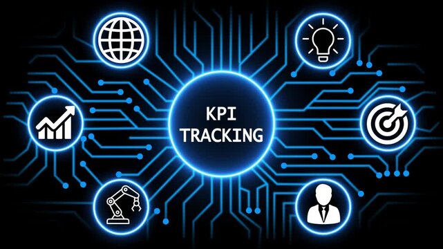 kip tracking concept with circuit lines and digital symbols hovering above a businessman, technology. manufacturing process management all connected in a digital circle like pattern.