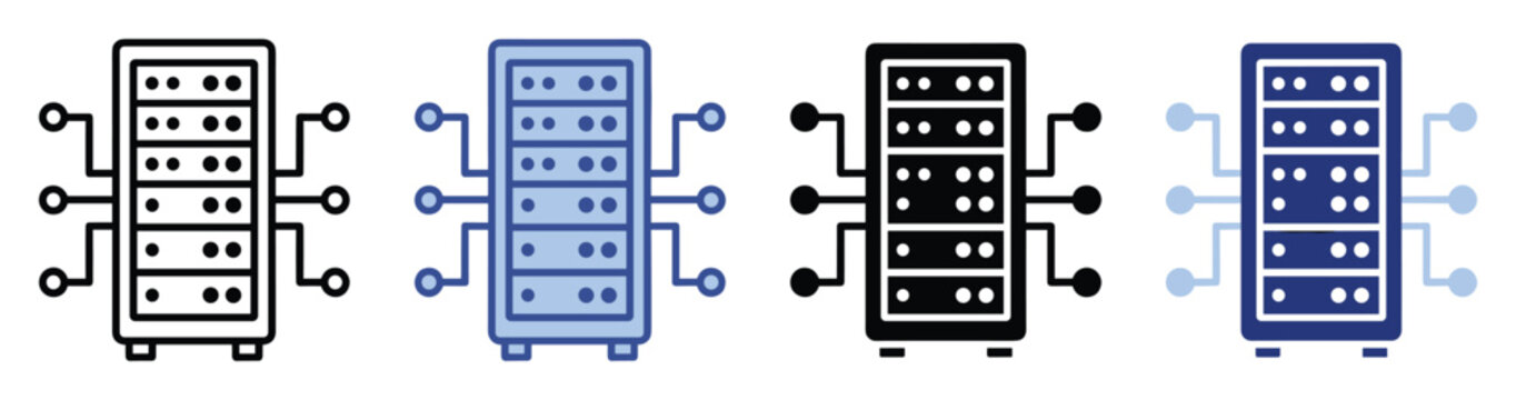 Data center server rack icon symbolizing IT infrastructure and cloud computing for modern technology solutions
