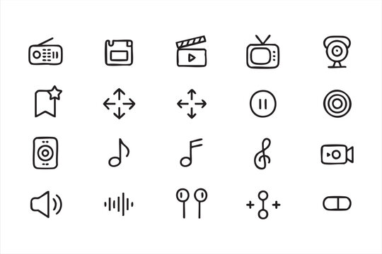 Media player and multimedia UI icon collection including play button camera tv radio