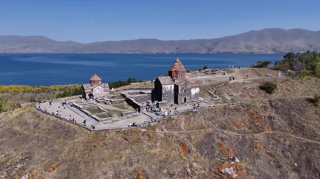 Sevanavank Monastery on Peninsula with Hills and Lake View
