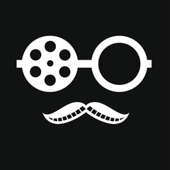 Obraz premium Minimalist Cinema Icon with Film Reel Glasses and Film Strip Mustache