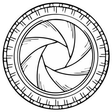 Graphic line art illustration of camera aperture iris in concentric circles